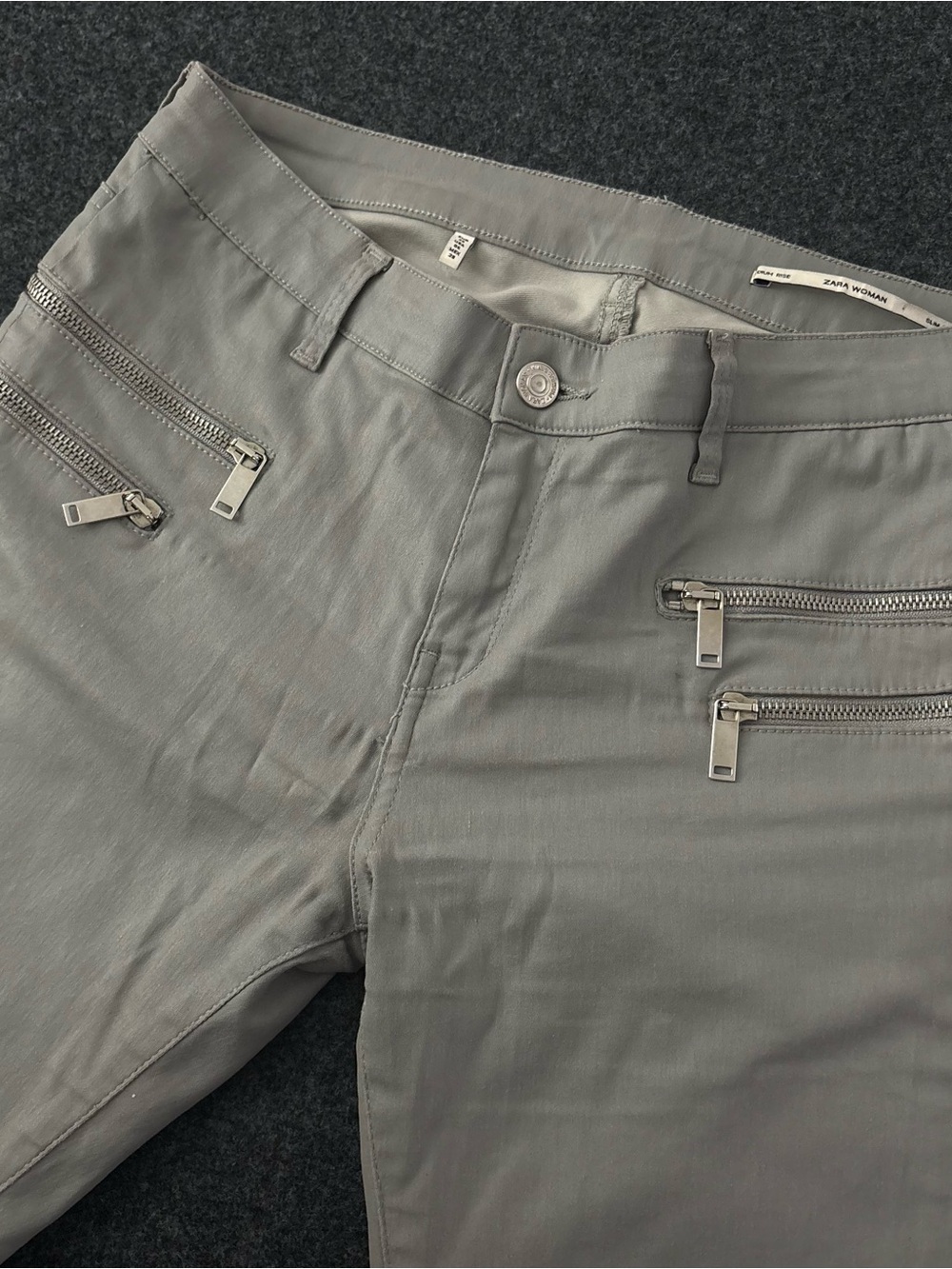 Zara Women’s 6 Silver Leather Pants Slim Fit Button Zipper Jeans Casual Beauty